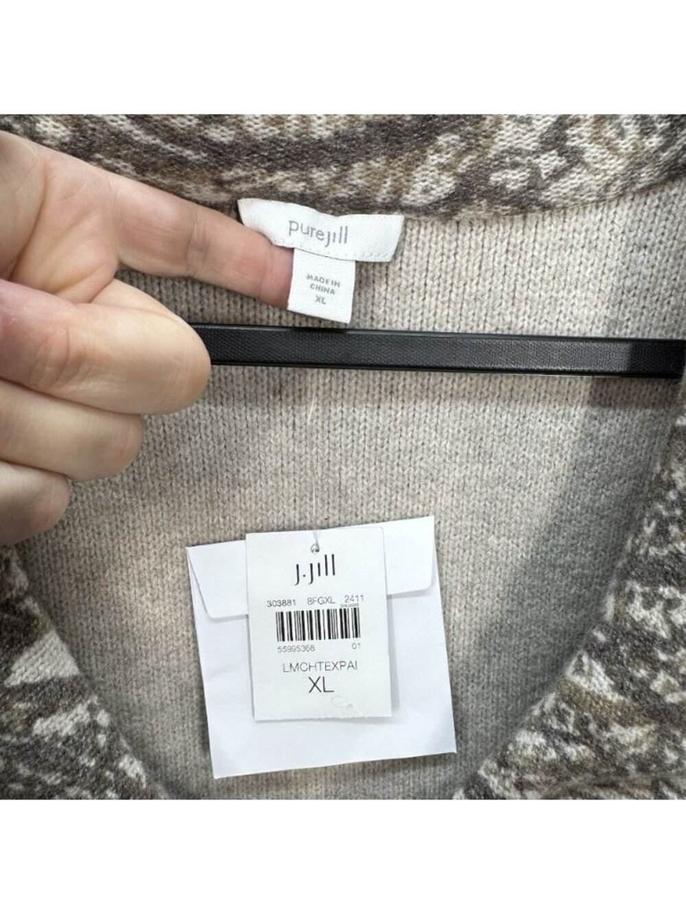 Pure Jill Knit Cardigan Womens XL Tan Paisley Curved Front Shawl Collar J Jill - Picture 4 of 8